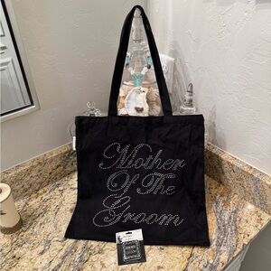 Varsany rhinestone Mother of the Groom tote bag and pin black